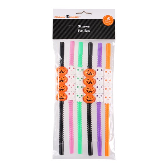 Halloween Straws, 6 Pieces, Pumpkin and Ghost Icon, BPA Free, Plastic Material, Party Item, by Way to Celebrate