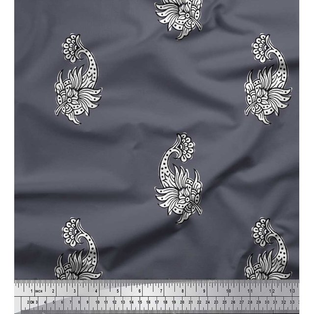 Soimoi Modal Satin Fabric Floral Block Print Fabric by The Yard 42 Inch Wide