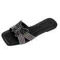 thumbnail image 1 of Black Women'S Slide Sandals Square Toe Butterfly Rhinestone Decor Comfortable Non Slip Casual Outdoor Summer Wear For All Daily Occasions Size 40, 1 of 8