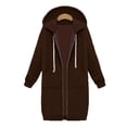 thumbnail image 5 of PEZHADA Économies d'Automne Chandail à Capuchon à Fermeture à Glissière Décontracté pour Femme Veste Mi-Longue Peluche Insert Sac Chandail à Fermeture Éclair Chandail à Capuchon à Cordon avec Poche Café, 5 of 5