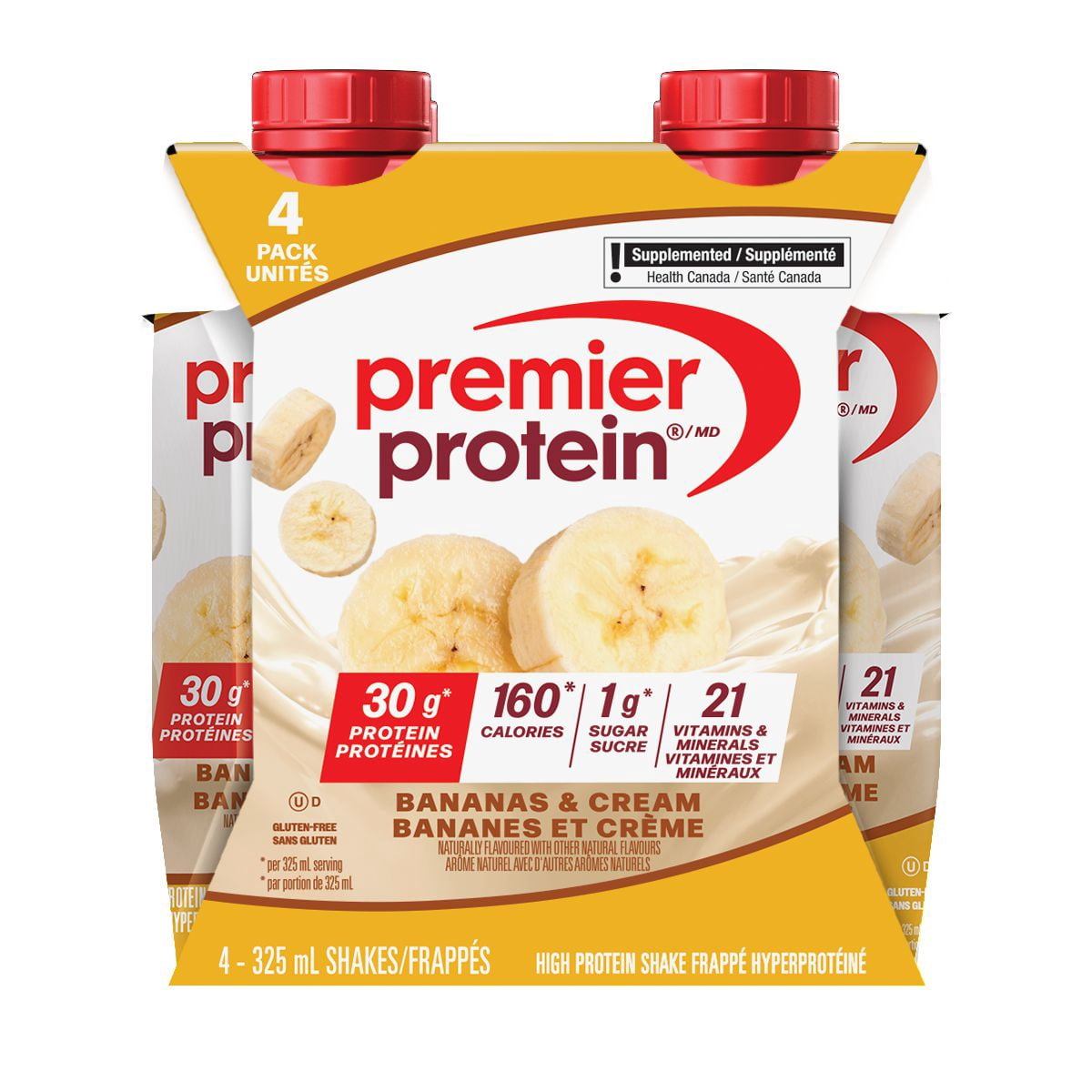 Premier Protein aux Bananes et à la Crème, Boisson Protéinée Prête à Boire, Lot de 4