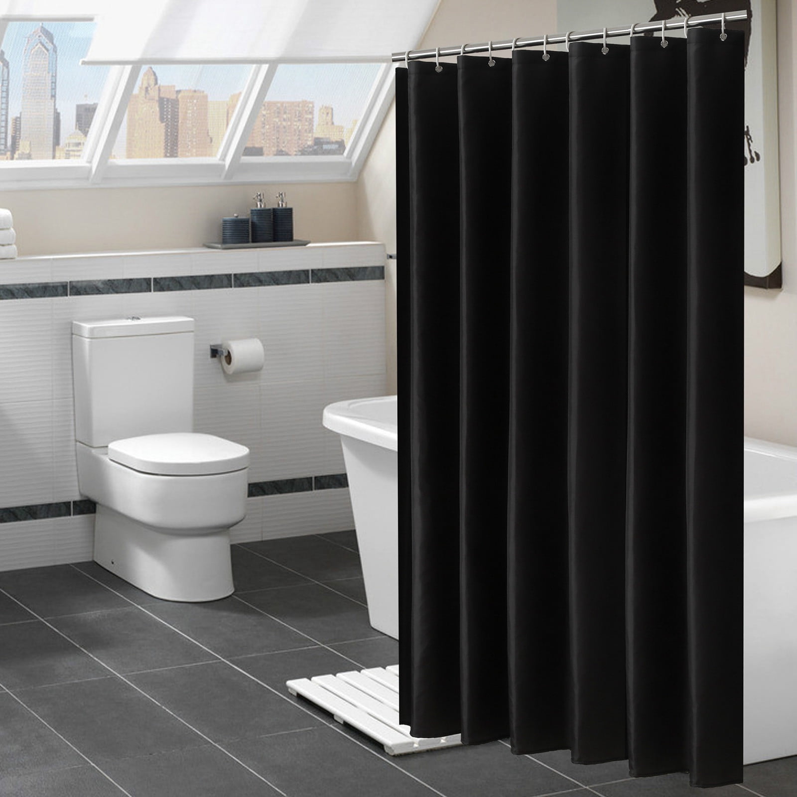COFEST Shower Curtain for Bathroom Modern Shower Curtain Winter In Bath 71x71 Inches Long Shower Curtains Set Black