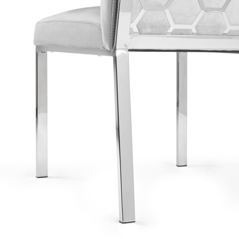 Home Gear Lot de 2 chaises de salle à manger à dossier hexagonal avec cadre argenté
