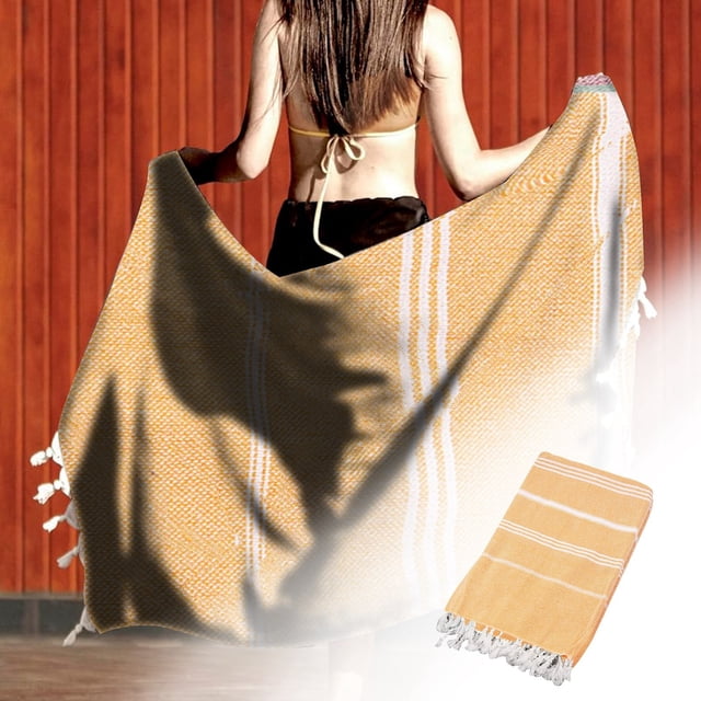 Serviette de Plage Turque Pure Anti-Sable à Pompons pour Adultes - Châle Extérieur Idéal, Serviette de Sauna Rayée pour Confort et Polyvalence