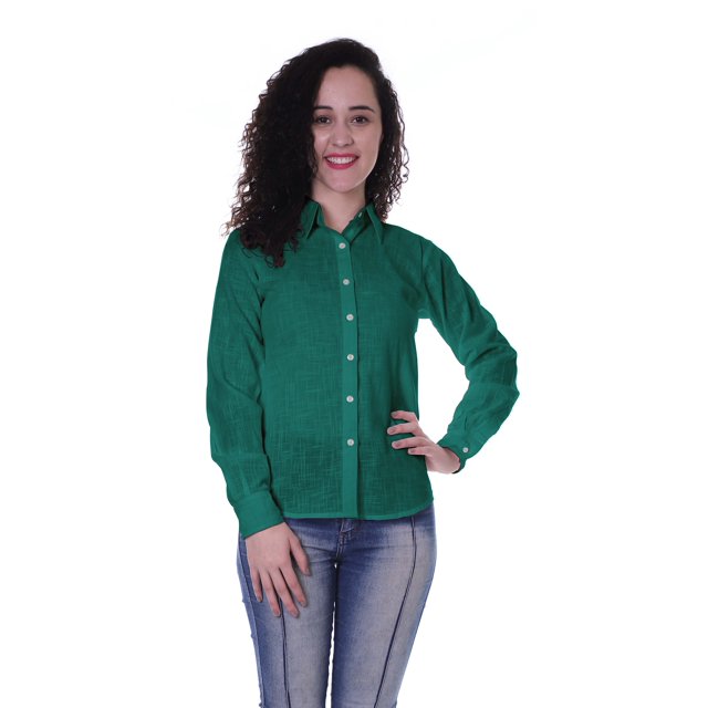 Moomaya Full Sleeve Cotton Collar Shirts For Womens Formal Plain Workwear