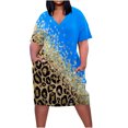 thumbnail image 2 of Robes Grande Taille pour Femmes Robe Grande Taille pour Femmes Col en V Été Décontractée Robes d'Été Poche Genou Manches Courtes avec Poches en Liquidation, 2 of 5
