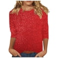 thumbnail image 2 of UPPADA 3/4 Chandails à Col Rond pour Femmes à Manches, Blouses Décontractées à Imprimé de Paillettes, Hauts Tendance à Coupe Ample, Chandails à Enfiler, Blouse à Manches Trois Quarts pour Femmes, Hauts Décontractés à Col Rond pour Femmes, Hauts à Manches 3/4 pour Femmes en Liquidation, 2 of 6