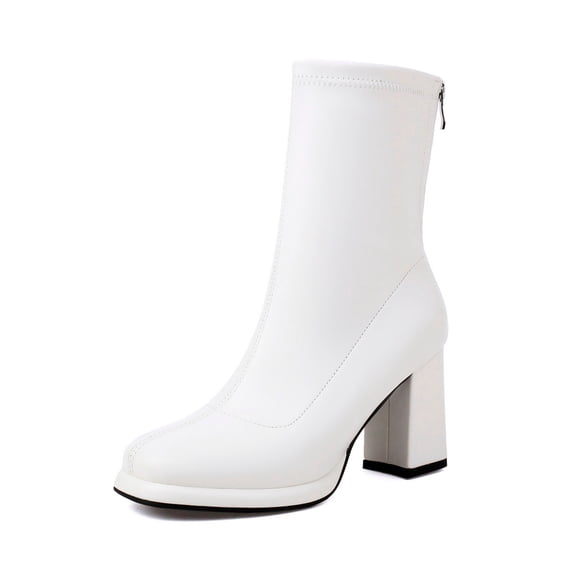 Women Lace up Short Booties Square Heel Round Toe PU Upper Rubber Sole Comfortable Casual Shoes for Party Work Wedding Daily Use