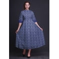 thumbnail image 2 of Bimba Robe Anarkali Bleu Royal à Carreaux Col Mandarin Sans Manches Kurtis pour Femmes Imprimé Robe Maxi Grande, 2 of 6