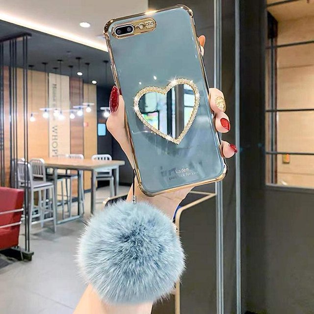 Makeup Mirror Mobile Phone Case, Luxurious Bling Heart-Shaped Mirror Phone Case(iPhone 7/8)