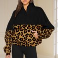 thumbnail image 1 of Liquidation à 50 % Chandail Surdimensionné pour Femmes 2023 Mode Automne Hiver Imprimé Léopard Décontracté Sport Col Rond Survêtements Manches Longues Col à Revers Chandails à Capuchon à Glissière, 1 of 5