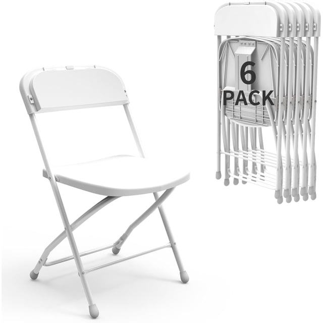 Metal Folding Chairs 6 Pack, Portable Stackable Seat with Steel Frame and Comfortable Seating, Foldable Party Chair Set for Office, Waiting Room, Party, White (Plastic-White, 6 Pack)