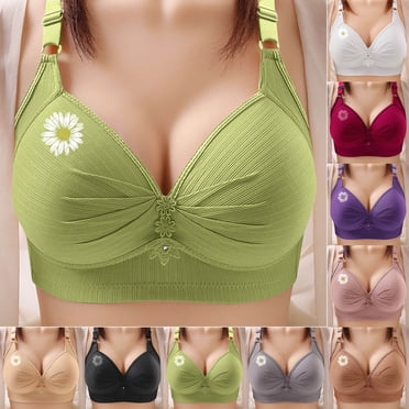 CFLVAEK Soutiens-Gorge Grande Taille pour Femmes Confort Sans Armatures Soutiens-Gorges Légers de Tous les Jours Respirant Couvrance Totale Soutien-Gorge Imprimé Marguerites Push-Up pour Dames Âgées Blanc TTTTG