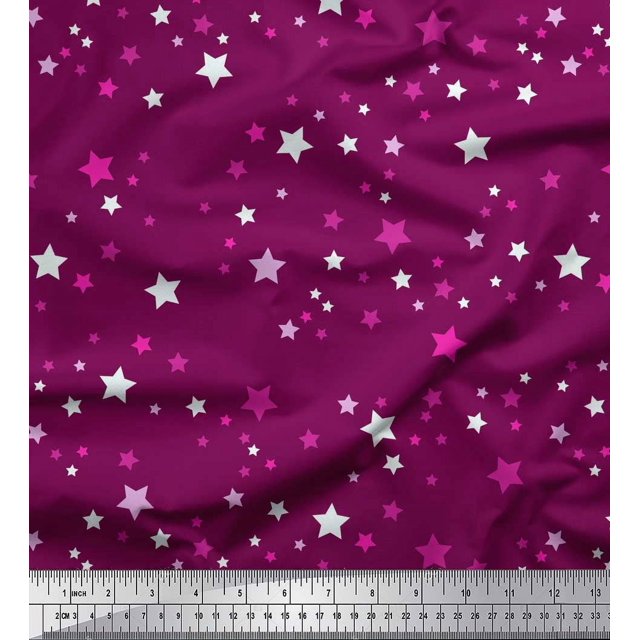 Soimoi Pink Velvet Fabric Stars Star Print Sewing Fabric Yard 58 Inch Wide