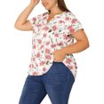 thumbnail image 4 of Agnes Orinda Hauts pour Femmes Grande Taille Rétro à Fleurs Col en V à Étages Manches Courtes Blouses 2X Rose Blanc, 4 of 6