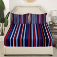 thumbnail image 3 of Erosebridal Blue Red Black Stripe Bed Sheets Queen, Geometric Line Bedding Sets Queen Size 4pcs, 3 of 7