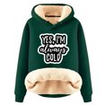 thumbnail image 1 of KIHOUT Spring Winter Womens Tops Winter Warm Plush Solid Color with Pocket Printed Long Sleeve Fleece Tops Hooded Sweatshirt, 1 of 4