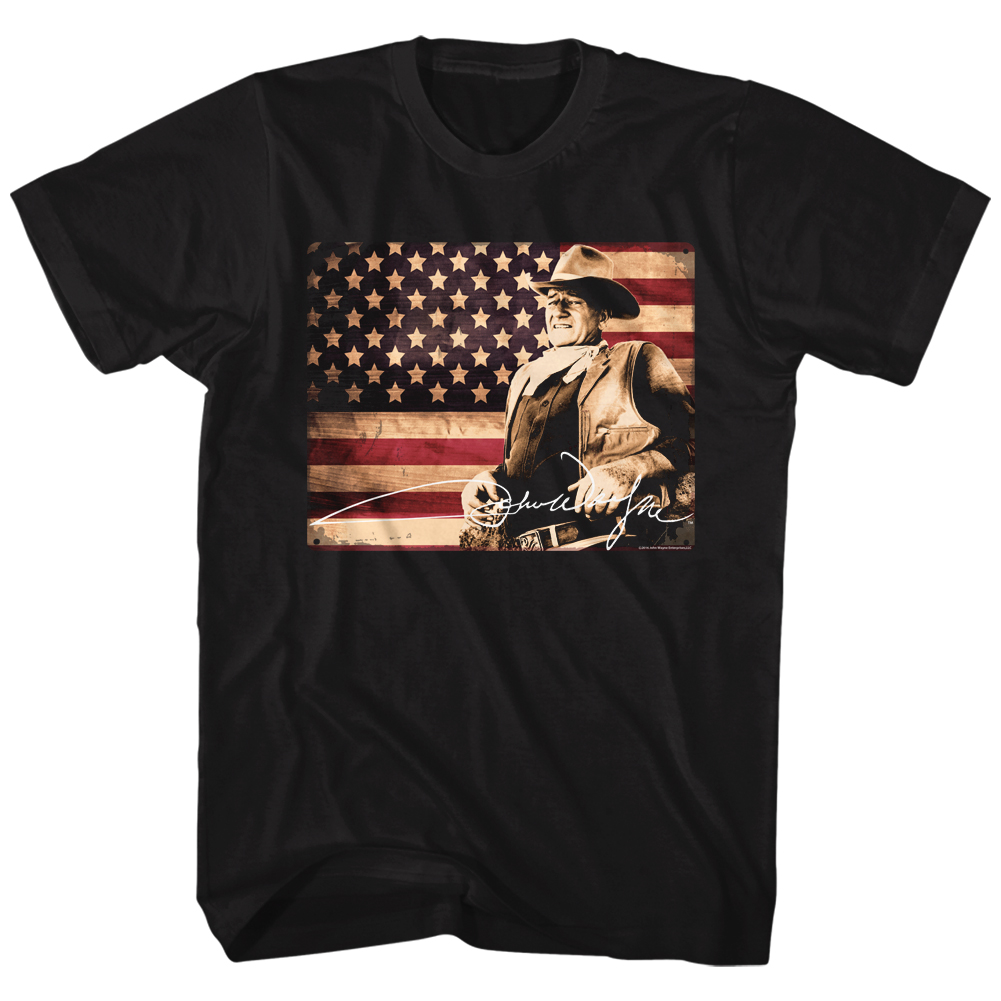 John Wayne Hollywood Icon Actor American Legend Flag In Color Adult T-Shirt Tee
