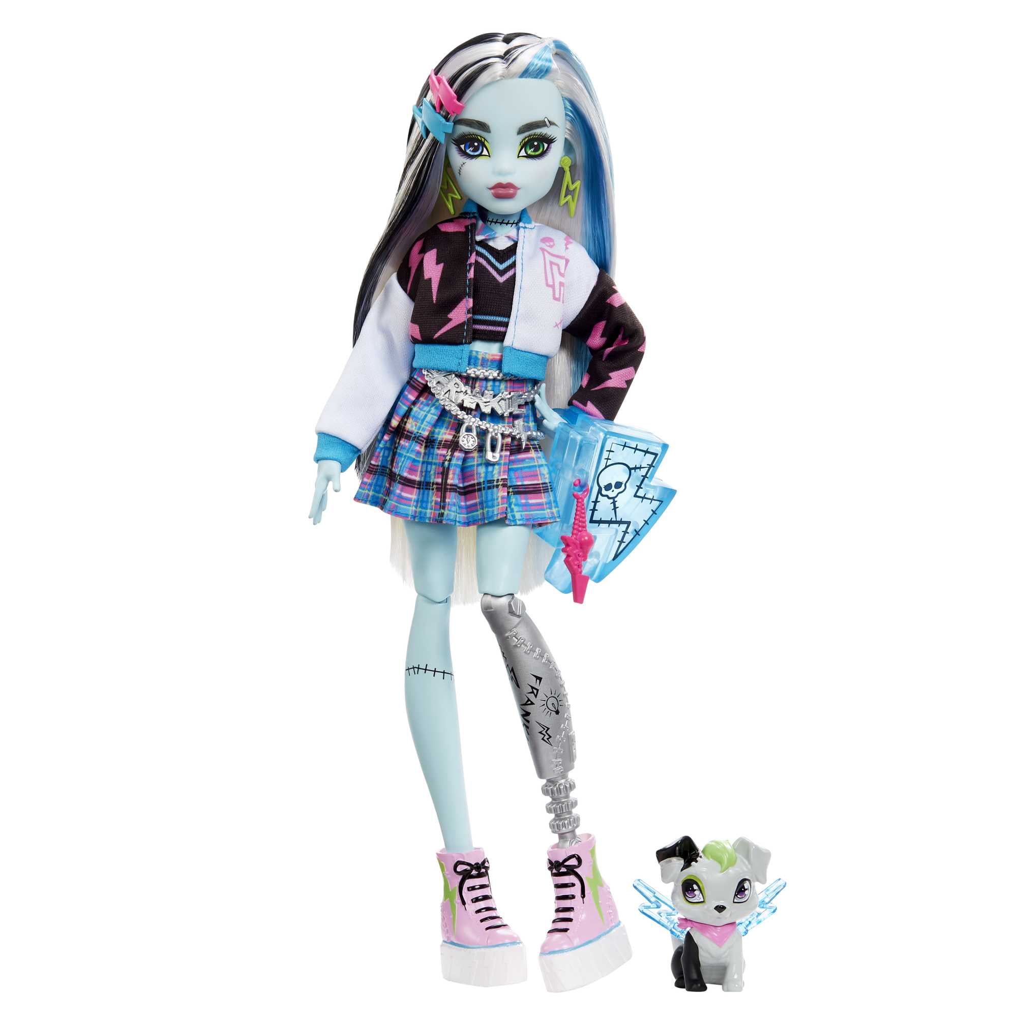 Monster High Doll, Frankie Stein with Pet, Blue and Black Streaked Hair
