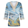 thumbnail image 4 of Qertyioot Liquidation Mode T-shirt Blouse Décontractée pour Femme d'Été à Col en V, Manches 3/4, Imprimé en Dentelle, 4 of 5
