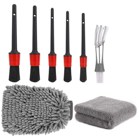 Pisexur Car Accessories,Car Electronics Car Beauty Interior Cleaning Detail Brush 8 Piece Car Wash Gloves Car Wash Towel Combo Set Car Seat
