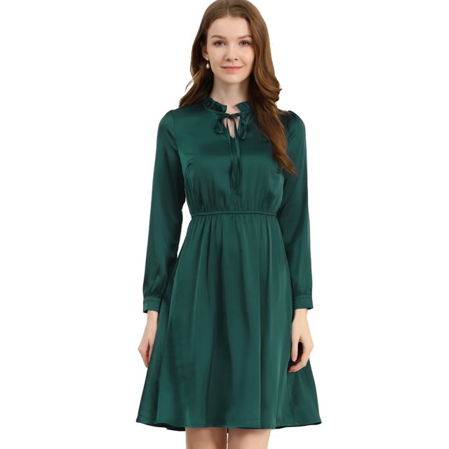 INSPIRE CHIC Robe Midi Trapèze en Satin pour Femme à Col Noué