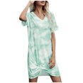 thumbnail image 2 of Pisexur Robe à Manches Courtes Col Rond Mode Femmes Été Manches Courtes Décontractée Robe Col Rond Confort Ample Ameublement Maison Couleur Col en V Plissé Polyvalente Slim Robe Femmes, 2 of 4