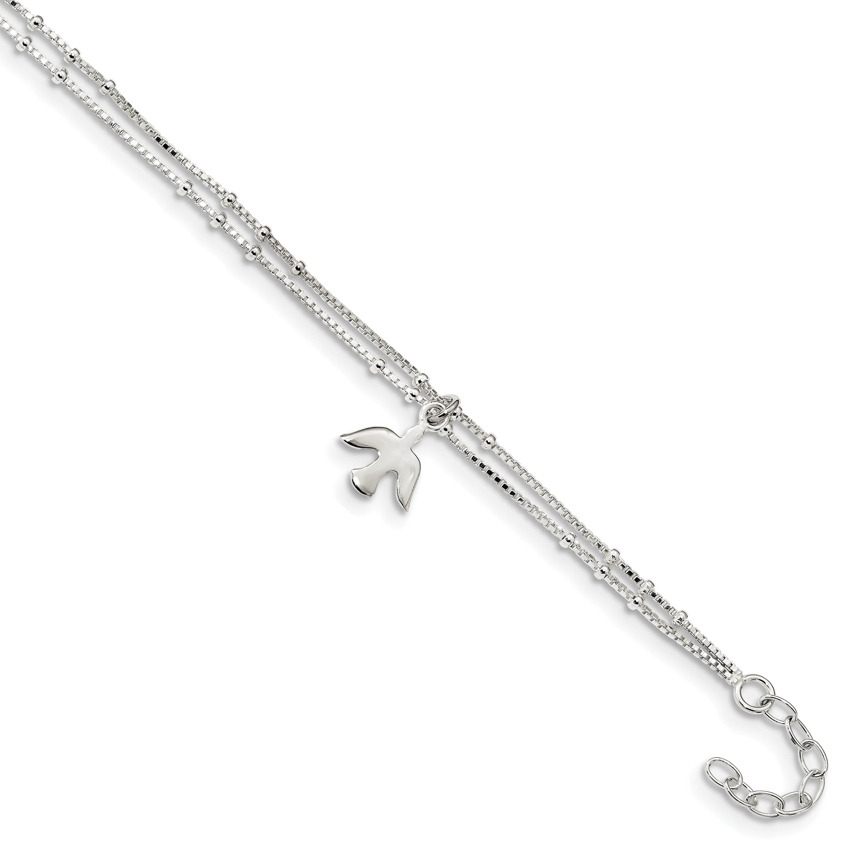 Bracelet de Cheville en Argent Sterling 925 à 2 Brins Dove 9 Pouces Plus 1, Religieux