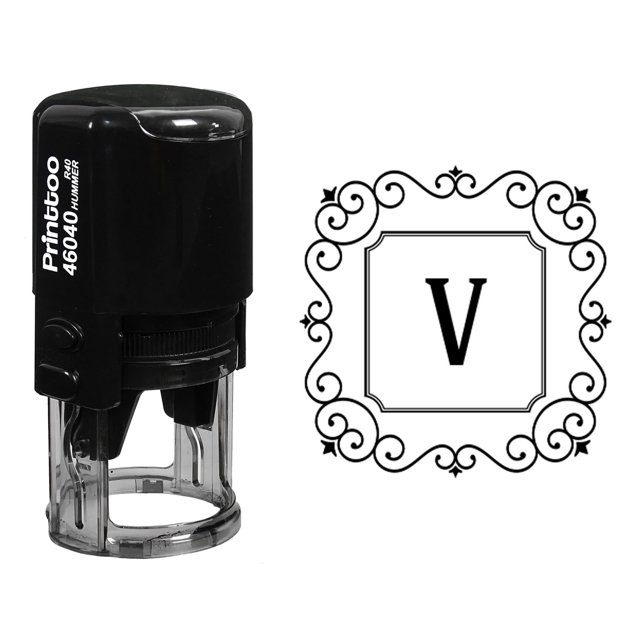 Printtoo V Alphabet Monogramme Initiale Carré Tourbillon Frontière R-40 Bureau Stationnaire Auto Encrage Tampon en Caoutchouc