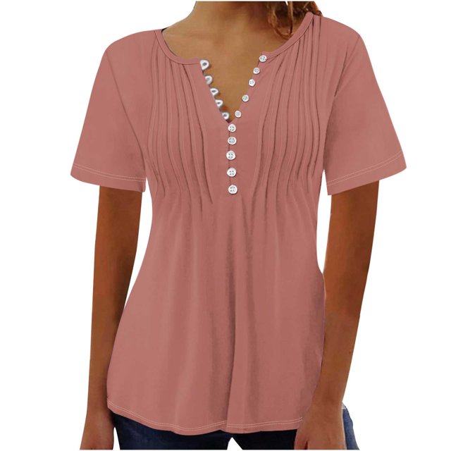 Blouses pour Femmes Imprimé Col en V Boutonné Haut Court