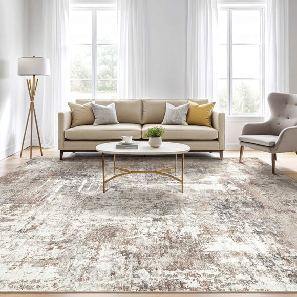 UERMEI 8'x10' Large Area Rugs for Living Room, Washable Non Slip Indoor Rug for Bedroom Home Decor Carpets, Modern Abstract Printed Carpet, Brown