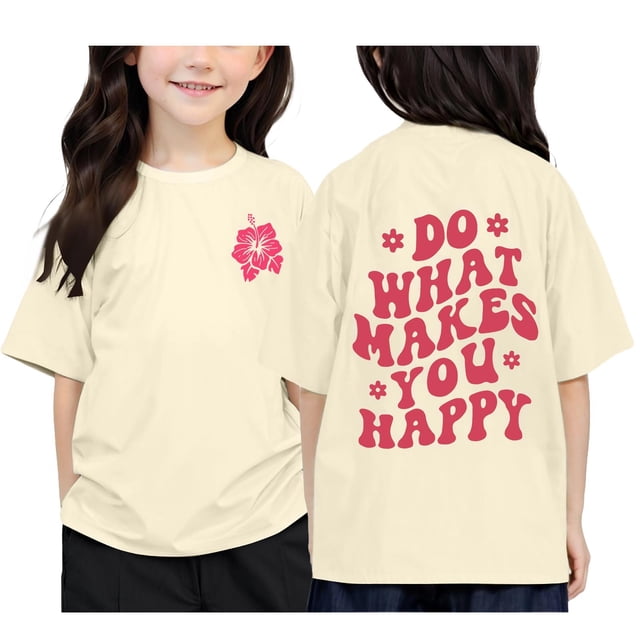 PMVFHDE Hauts Fille Fille Hauts Décontractés Filles Hauts à Manches Courtes Filles T-Shirts Graphiques Filles Hauts pour Filles T-Shirt Imprimé à Col Rond à Manches Courtes pour Garçons et Filles Beige, 6-7 Ans