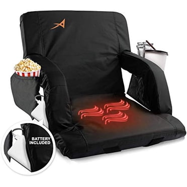 Heated Stadium Seats for Bleachers with Back Support - USB Battery Included - Upgraded 3 Levels of Heat - Foldable Chair - Cushioned, 4 Pockets for Snacks, Cup Holder - for Camping, Games & Sports