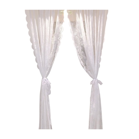 SDNall White Polyester Lace Cabinet Door Curtain, 70 X 29 Inches Sheer Gauze for Living Room Window, Punch-Free Decorative Drape
