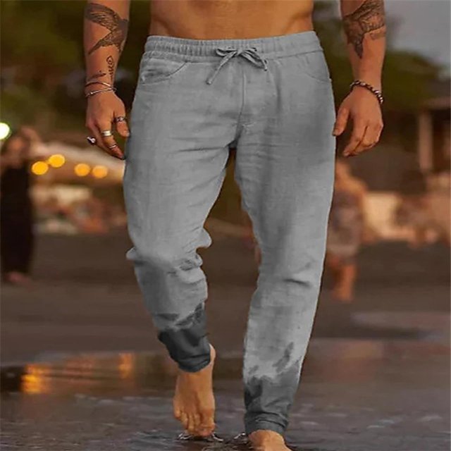 Pants for Men, Mens Solid Color Drawstring Fashionable Casual Pants Full Length Pants