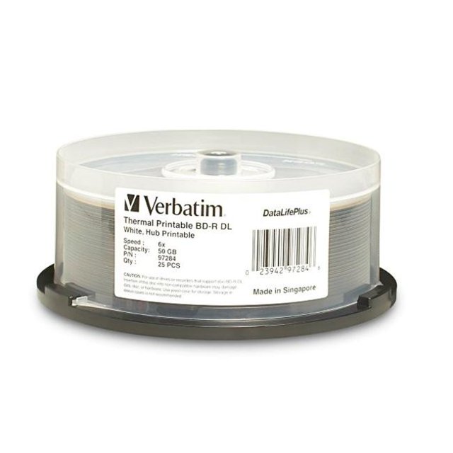 Verbatim 50 Go 2x DataLifePlus Blanc Thermique Concentrateur Imprimable Blu-ray Double Couche Disque Enregistrable BD-R DL - 25 Disques
