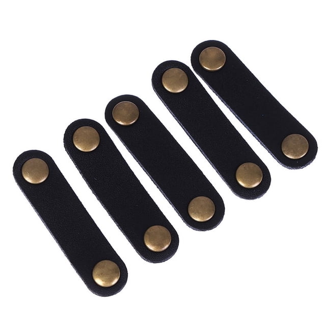 5pcs Cable Holder Organizer Genuine Leather Winder Earphones Cable Management Wrapped Cord Line Wrap Wire Wirding Thread Tool Black