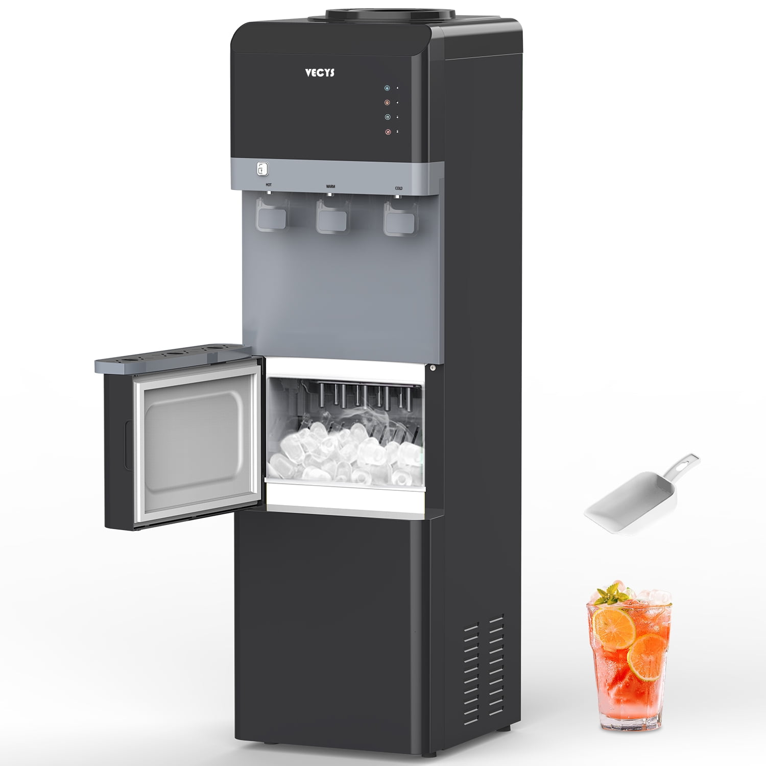 VECYS Distributeur d'eau chaude avec machine à glace, 27LB de glace par jour et verrouillage enfant