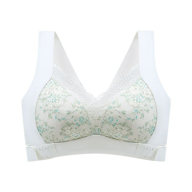CHUANK Women‘s Front Closure Posture Wireless Back Support Lace Full Coverage Bra Sky Blue 4XL