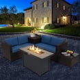 thumbnail image 3 of Gymax Ensemble de Mobilier de Patio en Rotin 5 Pcs Table à Foyer avec Housse Rangement Coussin Bleu Marine, 3 of 10