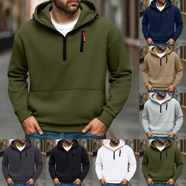 Yuyuzo Hoodies for Men Quarter Zip Lightweight Sweatshirts Fleece Lined Oversized Hooded Pullover with Pocket