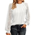 thumbnail image 2 of Timegard Hauts pour Femmes Dentelle Manches Longues Épaules Tombantes Blouse Froncée Automne Décontractée Col Rond T-Shirt Confortable Hauts, 2 of 6