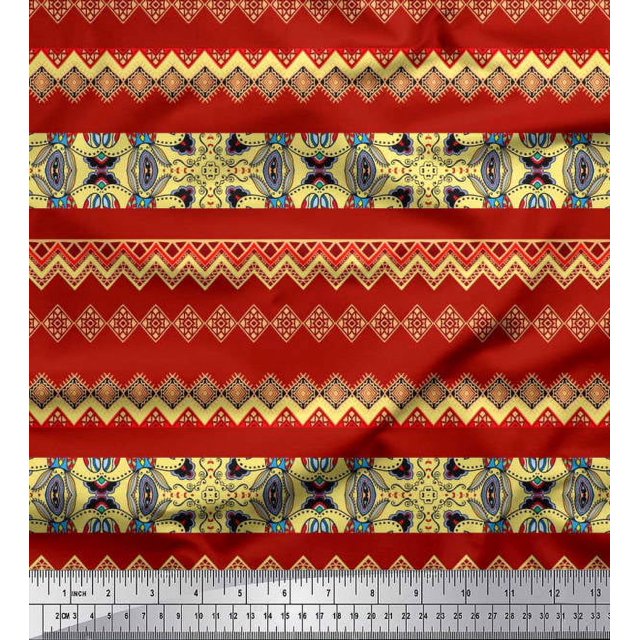 Soimoi Polyester Crepe Fabric Damask & Aztec Southwestern Print Fabric by The Yard 52 Inch Wide
