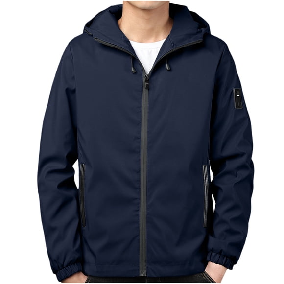 LOVZFMLL Windbreaker for Men Casual Loose Rain Coat Hooded Jacket Long Sleeve Zip-Up Rain Jacket Outdoor Travel Exercise Outerwear with Pockets