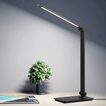 Lampe de Bureau à DEL, Lampe de Bureau à Intensité Réglable avec Bras Ajustable, Lampe de Table Pliable pour Table Chambre Chevet Bureau Étude, 5000K, 8W, Noir