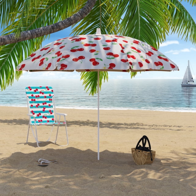 Mainstays 7 ft. Cherries and Daisies Octagonal Beach Umbrella