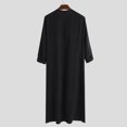thumbnail image 5 of PEZHADA Ensemble de Robe Musulmane pour Homme Robe Arabe Mi-Longue à Manches Longues Col Montant Fermeture Éclair Robe Décontractée Noir, 5 of 5
