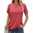 thumbnail image 2 of Timegard Hauts pour Femmes Col Rond Manches Courtes Couleur Unie Chemises Décontractées Confortables Tuniques Été T-Shirt Basique, 2 of 8
