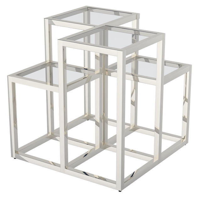 Table d'Appoint Contemporaine en Métal et Verre - Argent