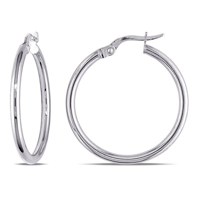 Boucles d'Oreilles Créoles Rondes en Or Blanc 10K